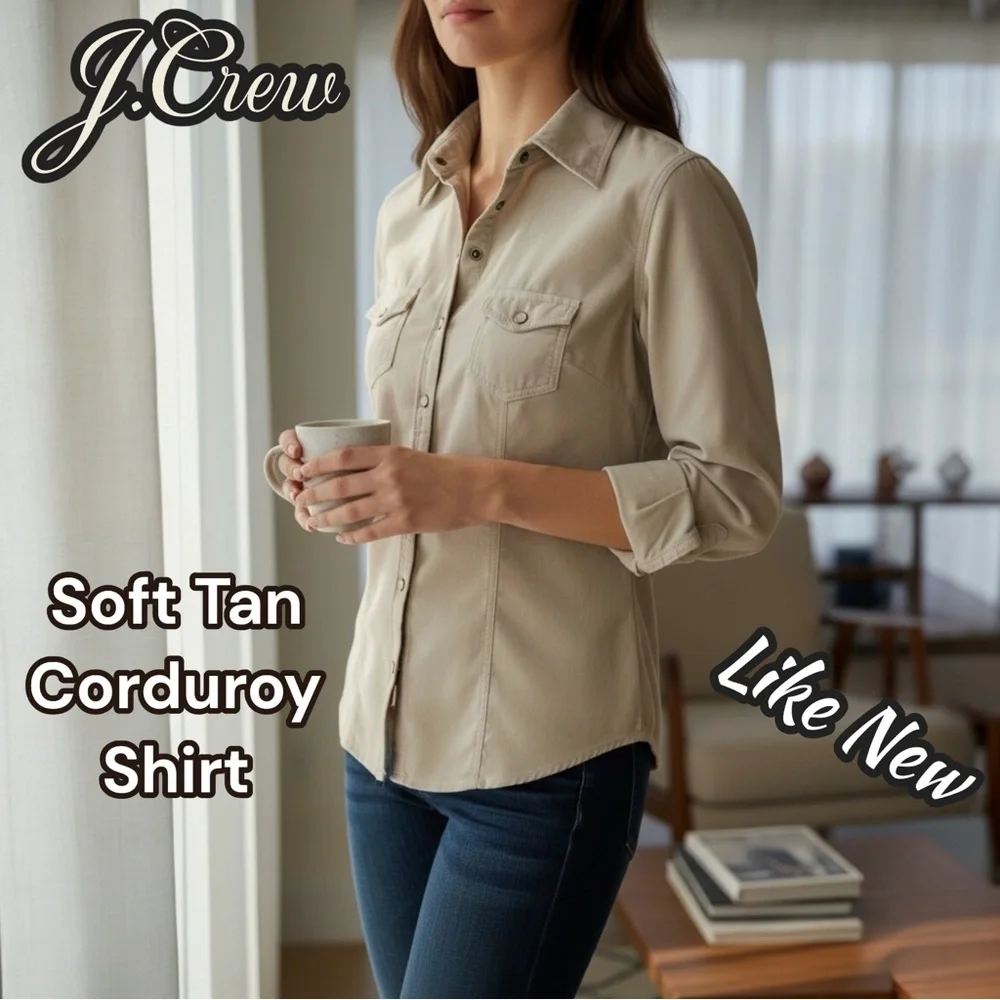 Like New 🌸 J Crew Tan Stretch Corduroy Button-Down Shirt ⭐️ Pearlized Snaps - Picture 6 of 15